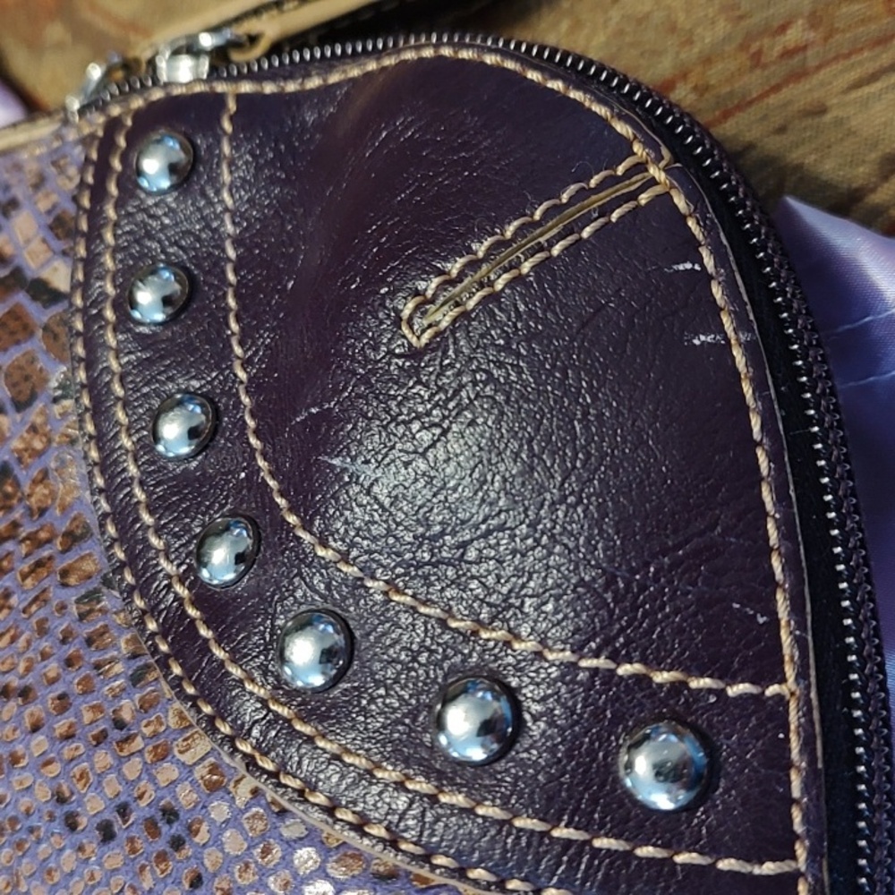 Sharif Studio Purple Snakeskin studded w/leopard print Shoulderbag. $279 Retail. - Picture 9 of 12